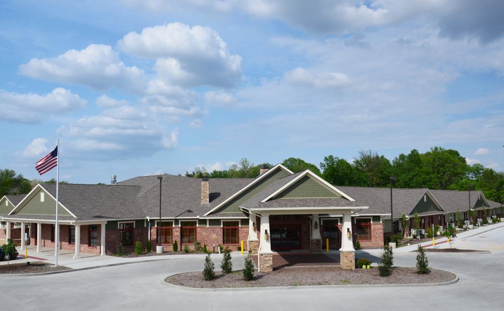 Nursing home design — exterior of modern facility at Stillwater Senior Living
