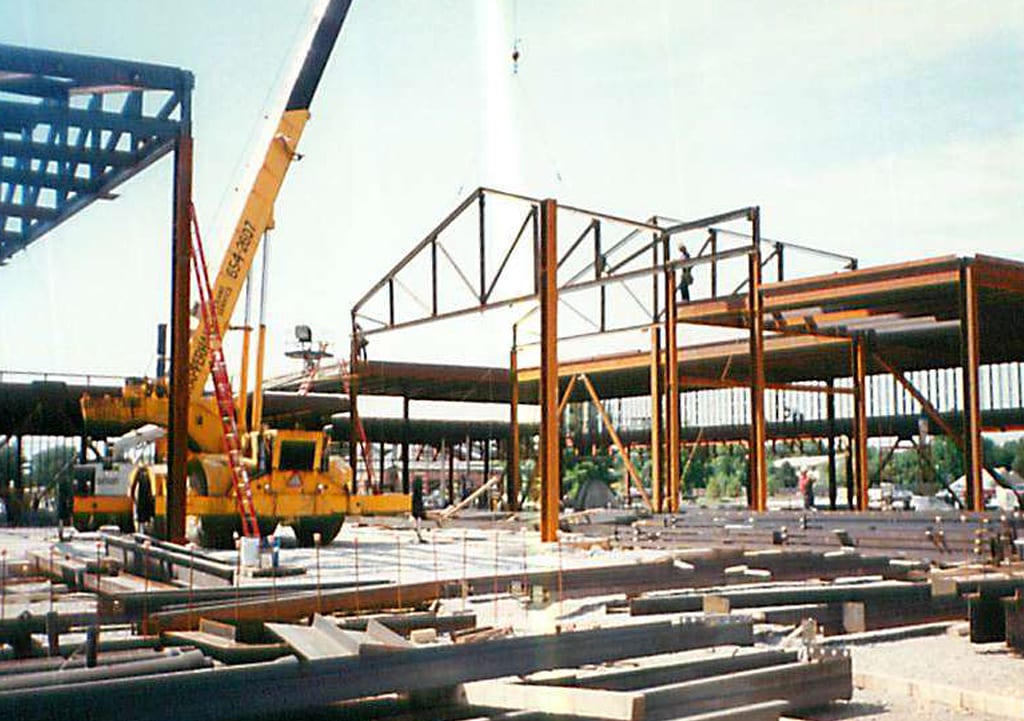 Steel beams are erected at The Scott Club.