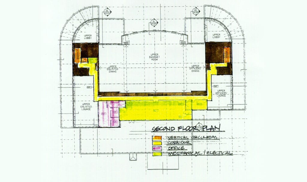 Drawn floor plan of part of The Scott Club.