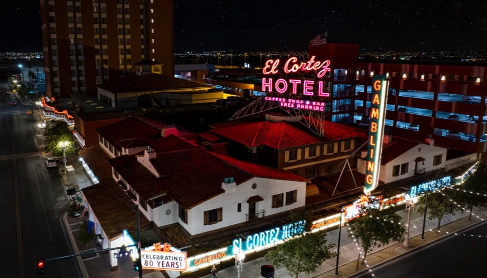 El Cortez in Las Vegas at night from above