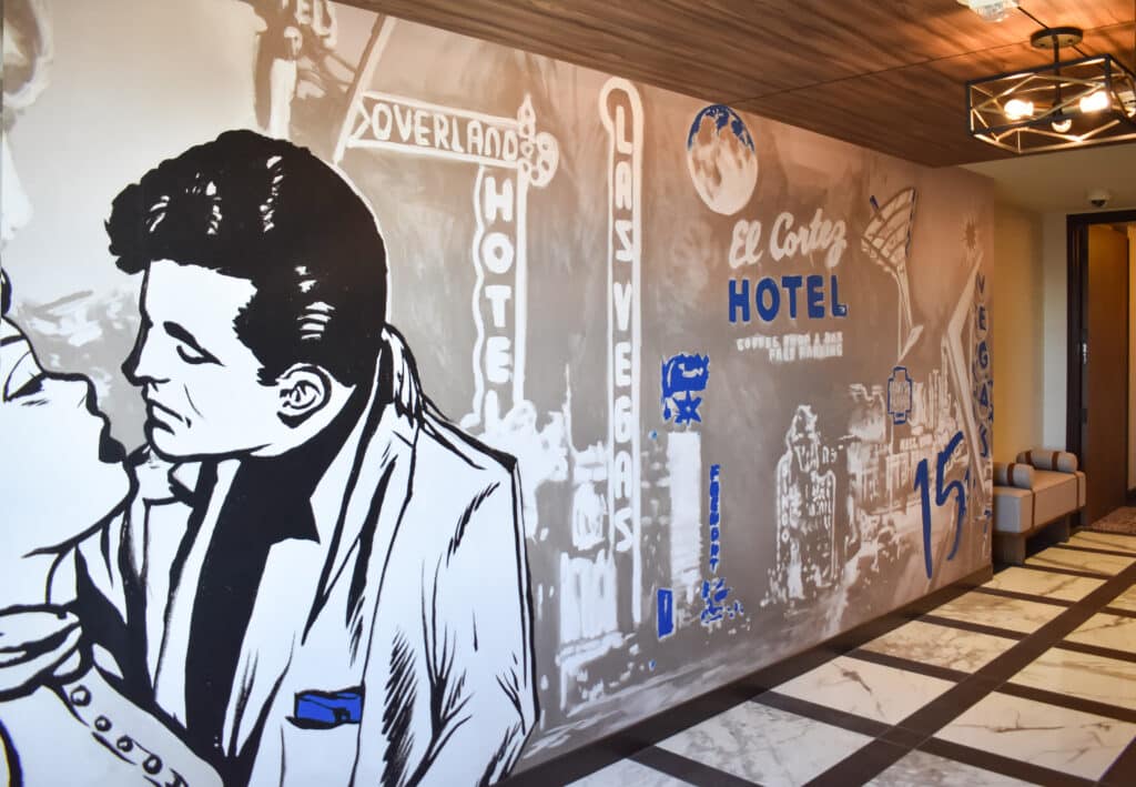 A music-themed wall at the El Cortez.